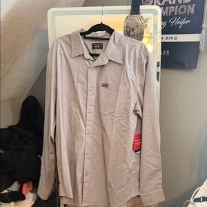 Kimes Ranch Grey Heather Long Sleeve Shirt Tag Detail